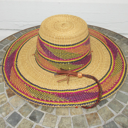 African Straw Hat with Chin Strap #107-Fits 22"-23" Head