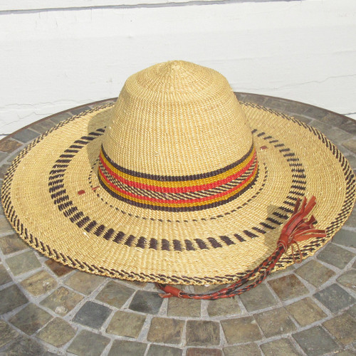 African Straw Hat with Chin Strap #108-Fits 22"-23" Head