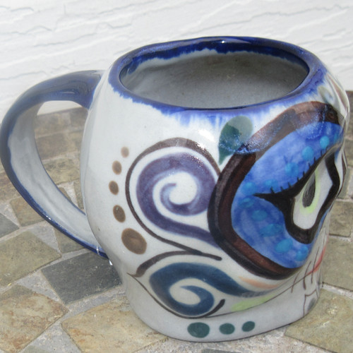 Sugar Skull Mug cream and blue