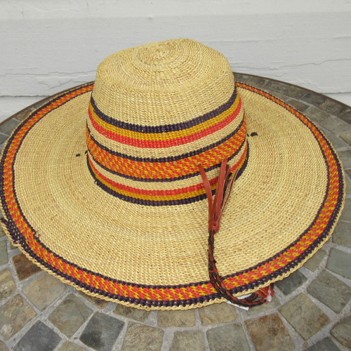 African Straw Hat with Chin Strap #119-Fits 22.5"-23.5" Head