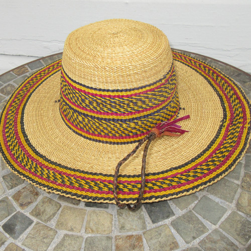 African Straw Hat with Chin Strap #131-Fits 22.5"-23.5" Head