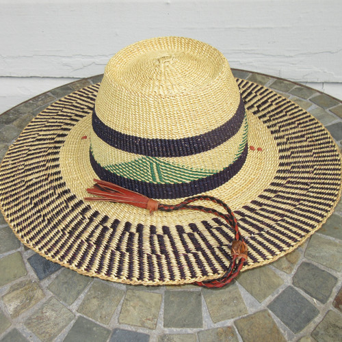 African Straw Hat with Chin Strap #131-Fits 22.5"-23.5" Head