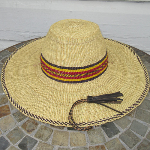 African Straw Hat with Chin Strap #132-Fits 22.5"-23.5" Head