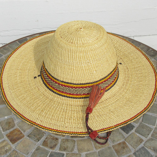 African Straw Hat with Chin Strap #133-Fits 23"-24" Head