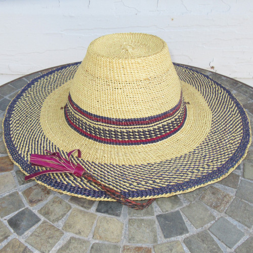 African Straw Hat with Chin Strap #133-Fits 23"-24" Head