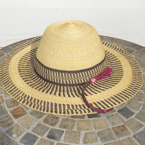 African Straw Hat with Chin Strap #134-Fits 23"-24" Head