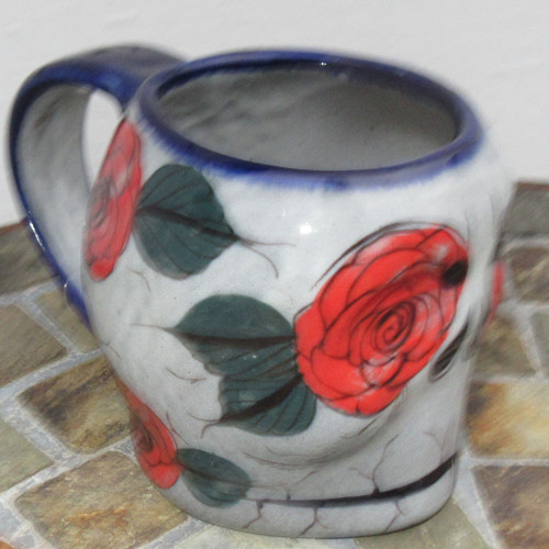 Sugar Skull Mug red rose pattern