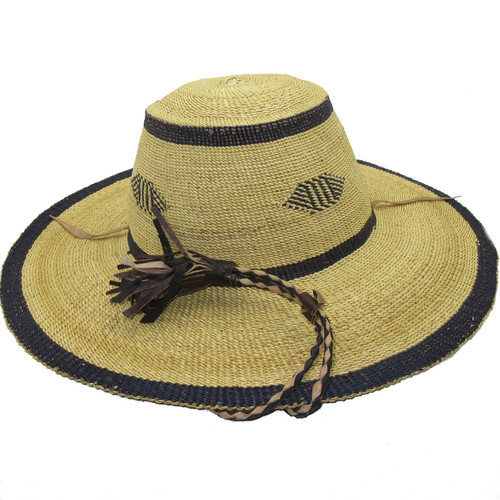 African Straw Hat with Chin Strap #148-Fits 23"-24" Head