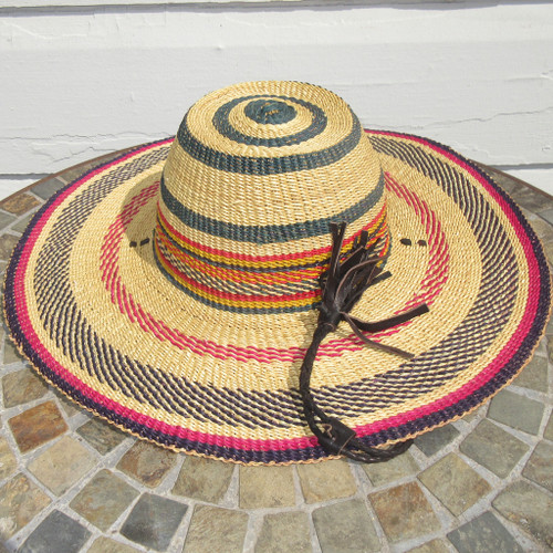 African Straw Hat with Chin Strap #148-Fits 23"-24" Head