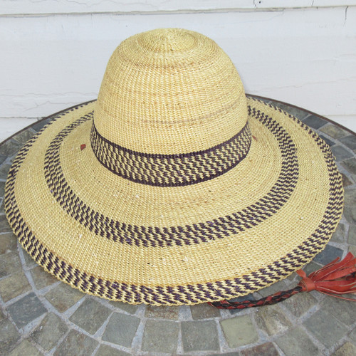 African Straw Hat with Chin Strap #149-Fits 23.5"-24.5" Head