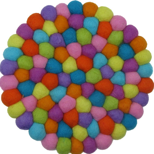 Felted Wool Trivet Felt Balls Round Sherbet