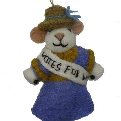 Felted Wool Ornament Emmeline the Suffragette Mouse