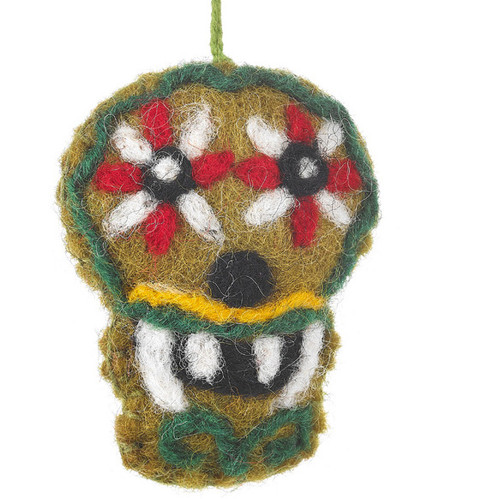 Felted Wool Ornament Green Sugar Skull