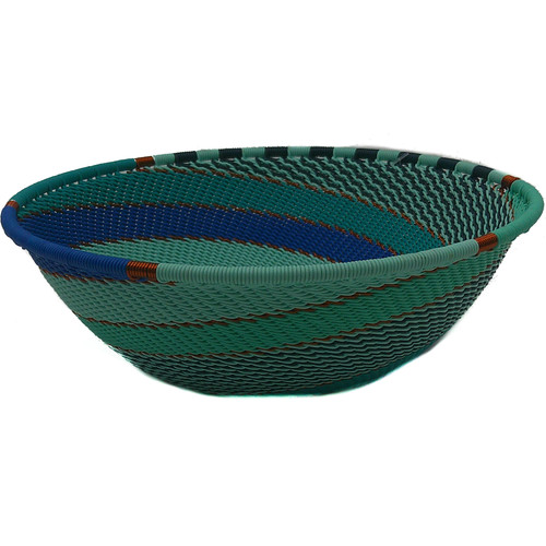 African Zulu Telephone Wire Basket Medium Wide Bowl #14
