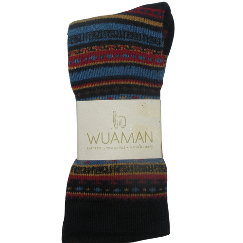 Alpaca Socks Fair Isle Black Large