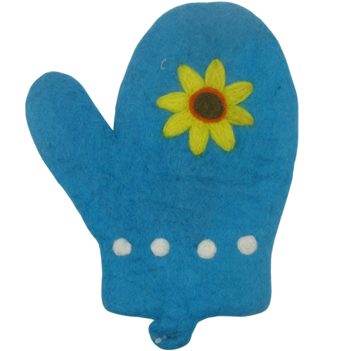 Felted Wool Oven Mitt Light Blue With Sunflower