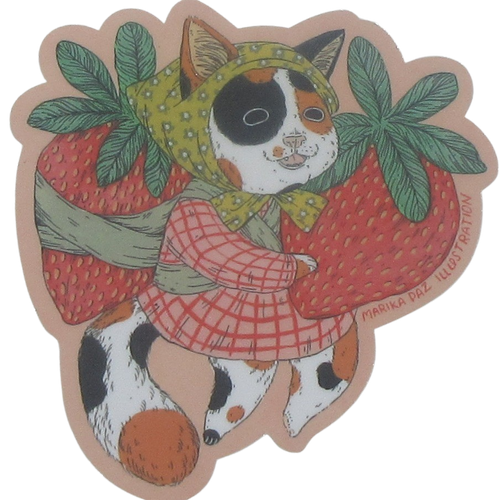 Vinyl Sticker Strawberry Cat