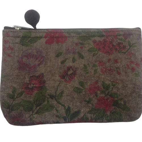 Felt Zipper Pouch Floral Beige