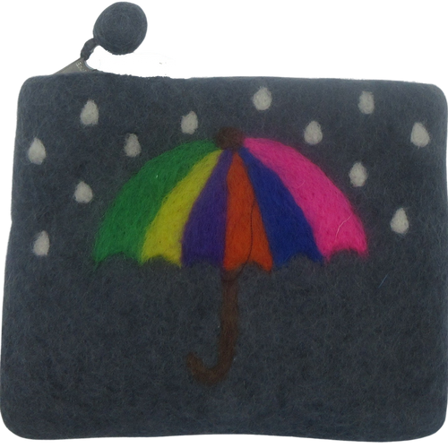 Felt Zipper Pouch Umbrella Gray