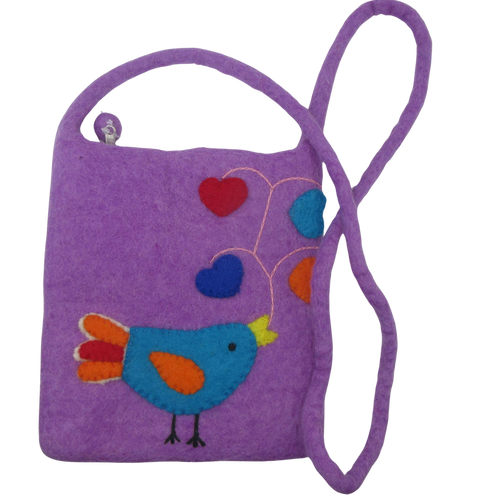 Felt Zipper Cross-Body Bag Love Bird Purple