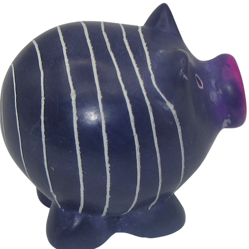 Swahili Soapstone Pig Purple stripes