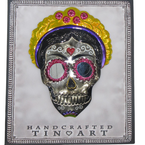 Handmade Tin Ornament Sugar Skull Frida