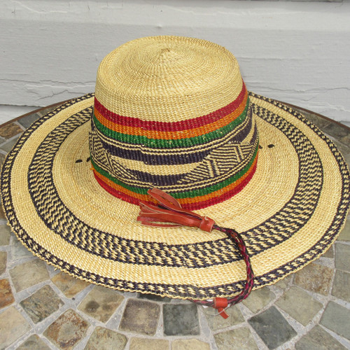 African Straw Hat with Chin Strap #156-Fits 23"-24" Head