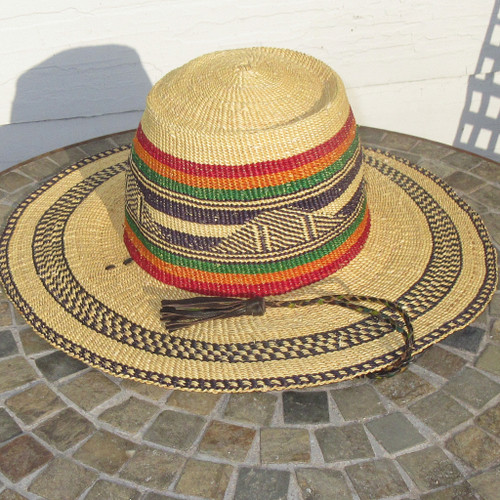 African Straw Hat with Chin Strap #156-Fits 23"-24" Head