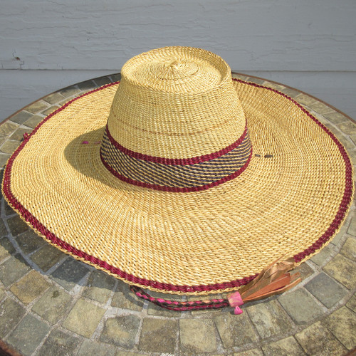 African Straw Hat with Chin Strap #157-Fits 24"- 25" Head