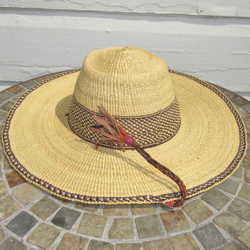 African Straw Hat with Chin Strap #158-Fits 23.5"-24.5" Head