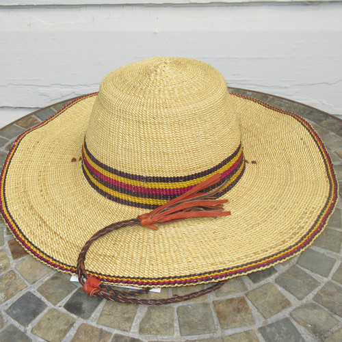 African Straw Hat with Chin Strap #159-Fits 23.5"-24.5" Head