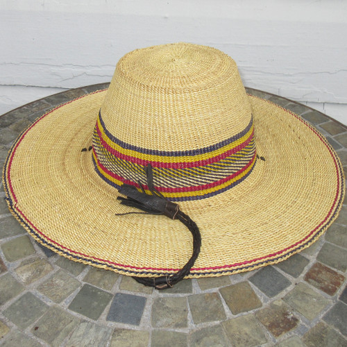 African Straw Hat with Chin Strap #159-Fits 23.5"-24.5" Head
