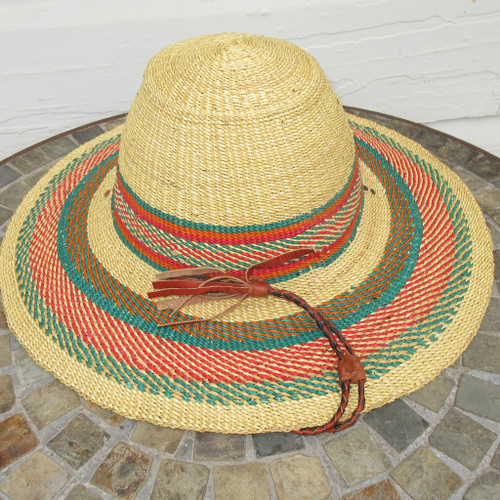 African Straw Hat with Chin Strap #161-Fits 23"-24" Head