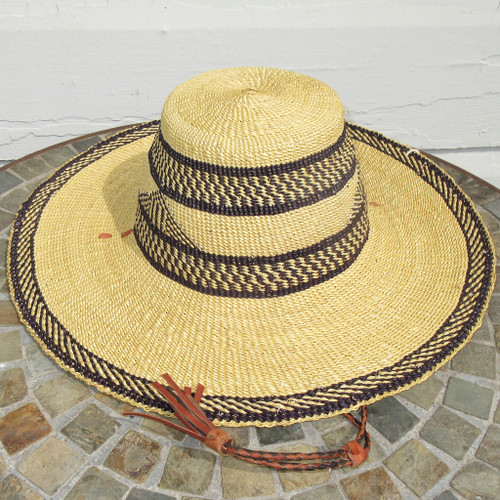 African Straw Hat with Chin Strap #162-Fits 23"-24" Head