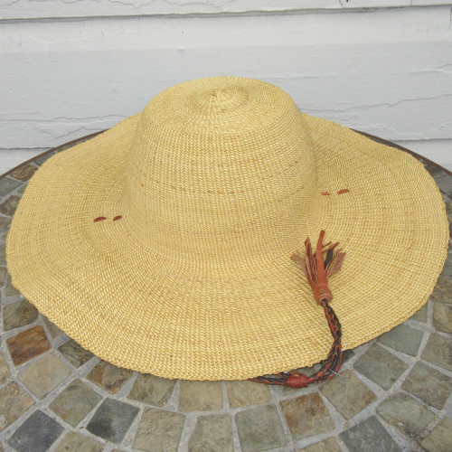 African Straw Hat with Chin Strap #168-Fits 23.5"-24.5" Head