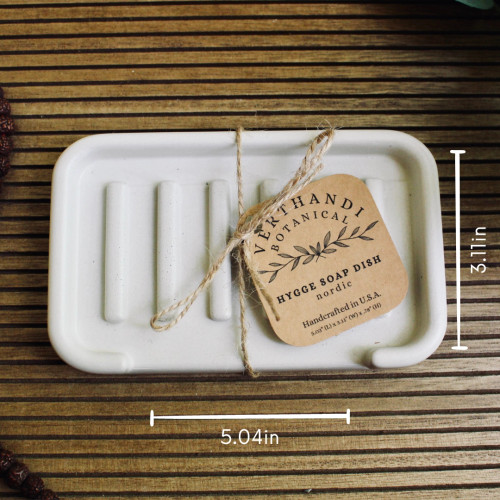 Hygge Concrete Soap Dish White with measurements