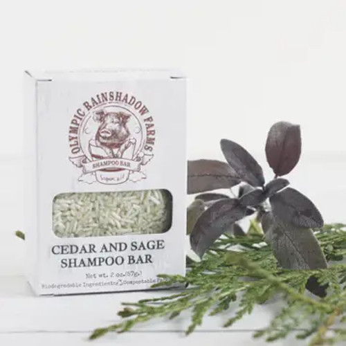 Pacific Rainshadow Farm Shampoo Bar Cedar And Sage in packaging Pacific Rainshadow Farm Shampoo Bar Cedar And Sage in packaging