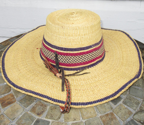 African Straw Hat with Chin Strap #181-Fits 24"-25" Head