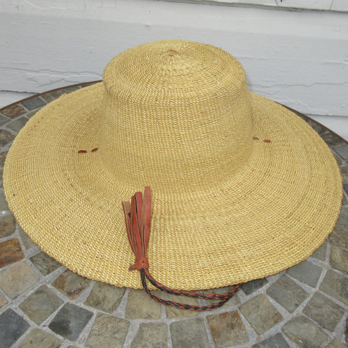 African Straw Hat with Chin Strap #184-Fits 23"-24" Head