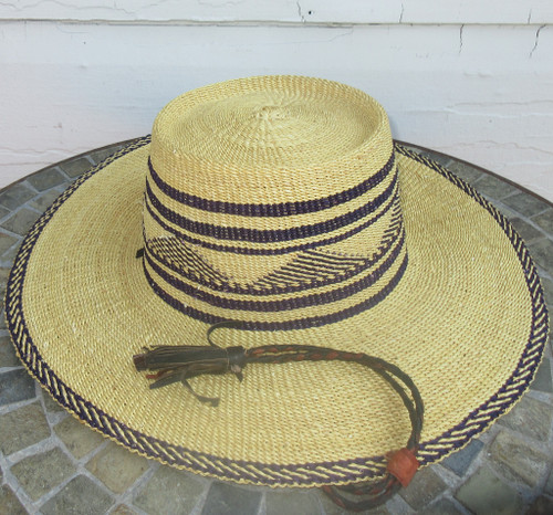 African Straw Hat with Chin Strap #190-Fits 24"- 25" Head