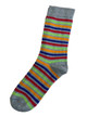 These lightweight alpaca and bamboo socks are a gray and multicolored stripe design. Side view.