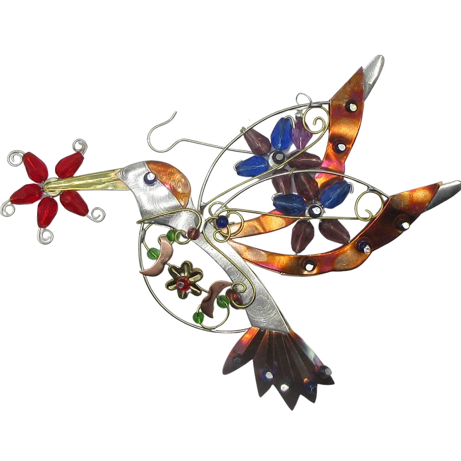 Handmade Metal Ornament Flower Hummingbird Tango Zulu Imports