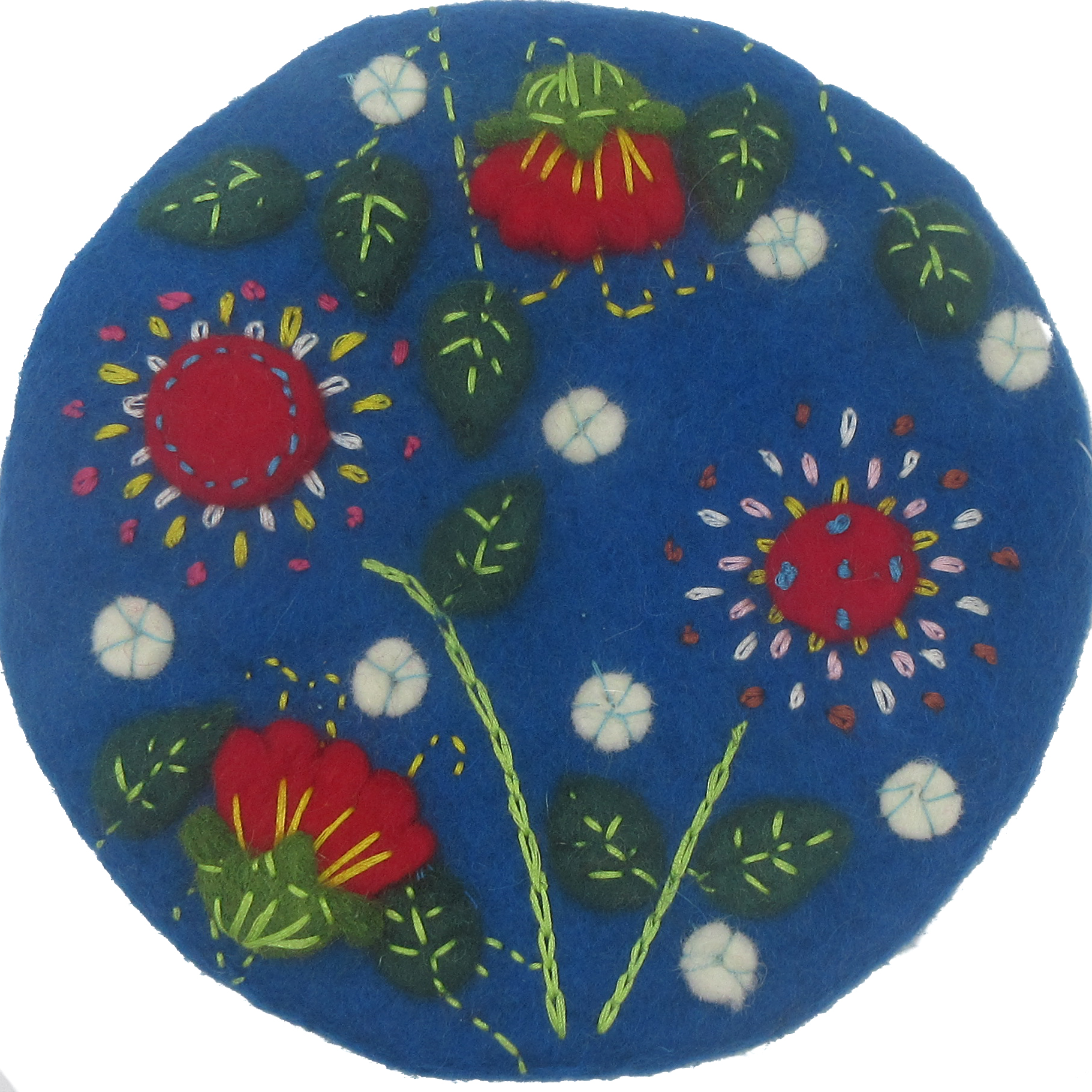 Felted Wool Eggplant Floral Applique Potholder - Tango Zulu Imports