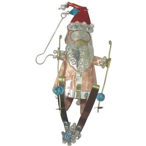 Handmade Metal Ornament Santa Ski Lesson Tango Zulu Imports