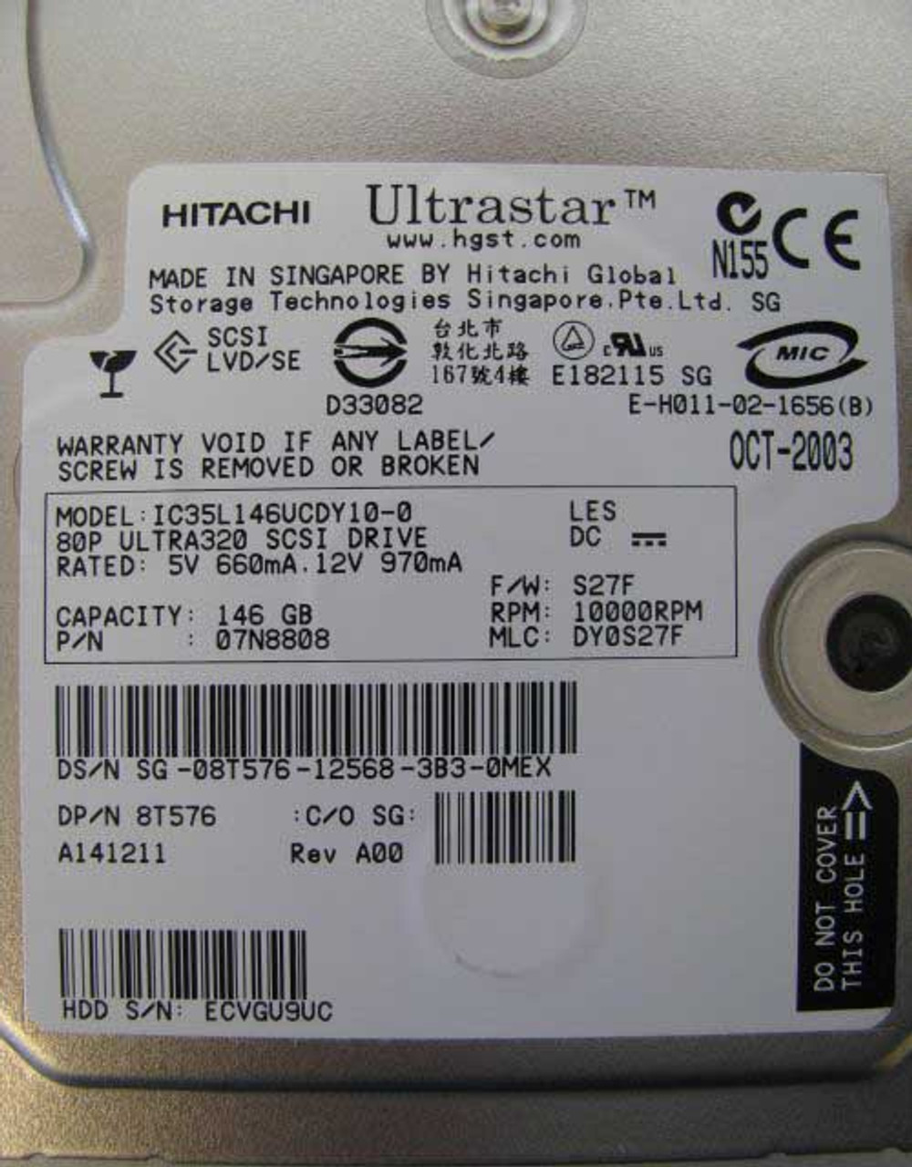 HITACHI IC35L146UCDY10-0 Ultrastar 146z10 146.8gb 10000rpm Ultra320-80pin Scsi Hot Swap 3.5inch Low Profile (1.0inch) Hard Disk Drive