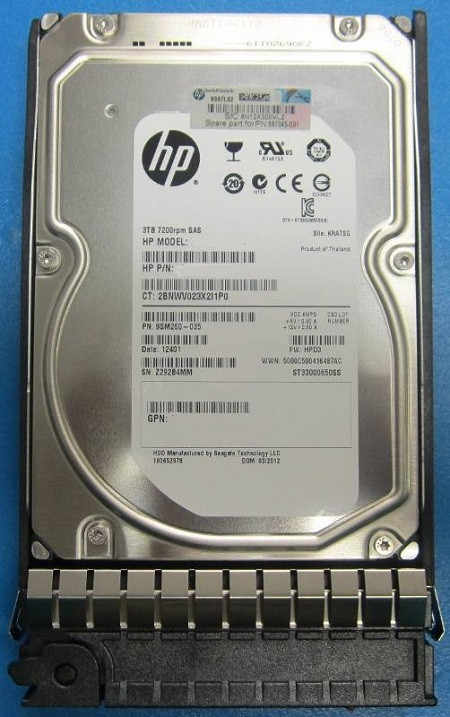 HPE 687045-001 3tb Sas 6gbps 7200rpm Lff 3.5inch Dual Port Midline Hard Drive With Tray For Eva P6300 P6350 Storage