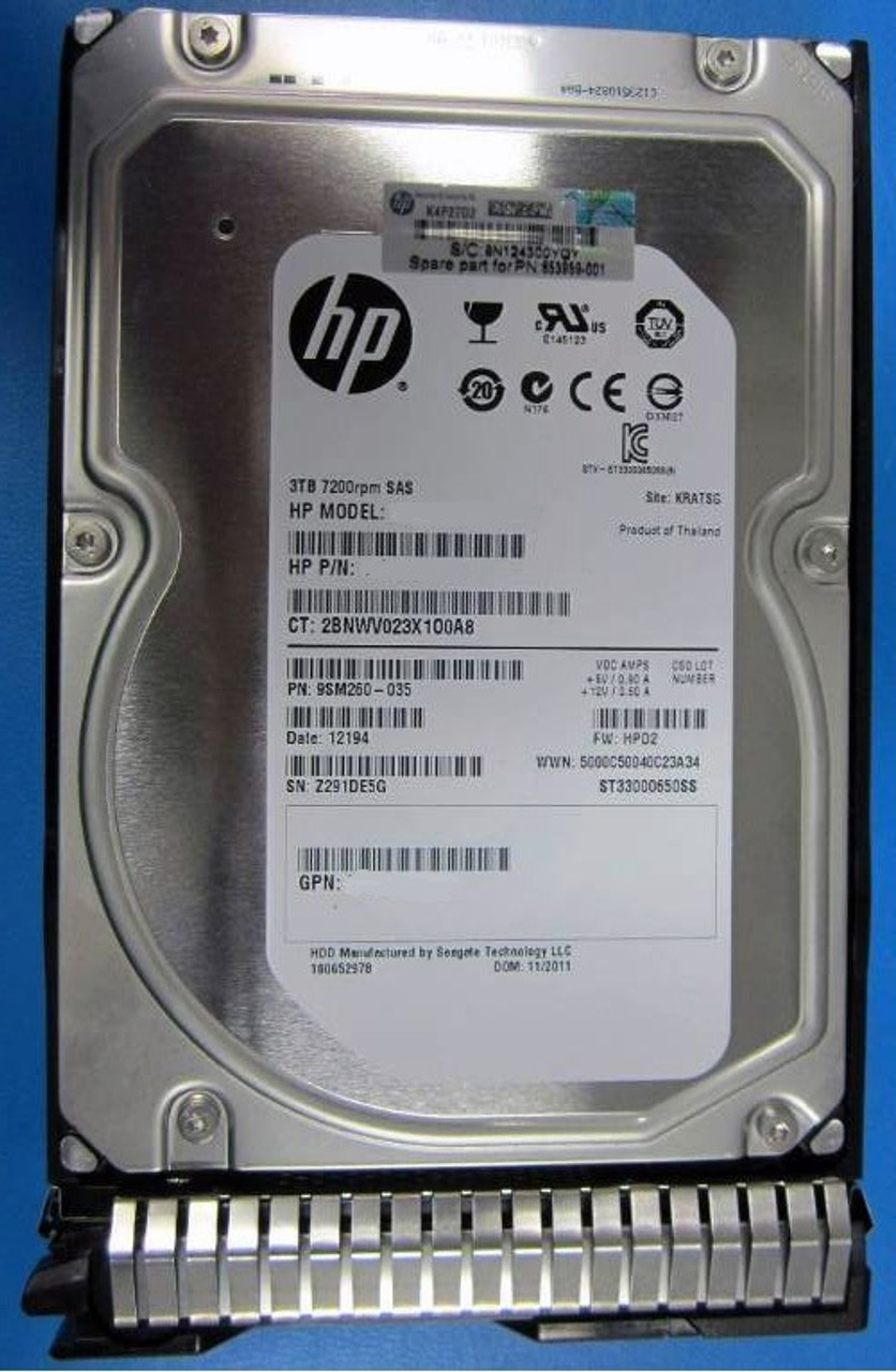 HPE 652766-B21 3tb 7200rpm Sas 6gbps 3.5inch Lff Sc Midline Hot Swap Hard Drive With Tray For Proliant Gen8 And Gen9 Servers