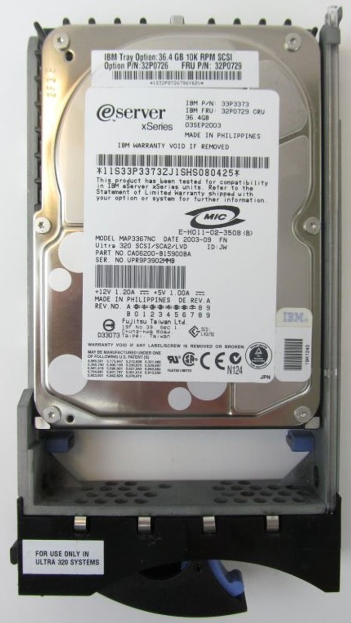 IBM 33P3373 36gb 10000rpm 3.5inch Ultra-320 Scsi Hot Swap Hard Drive With Tray