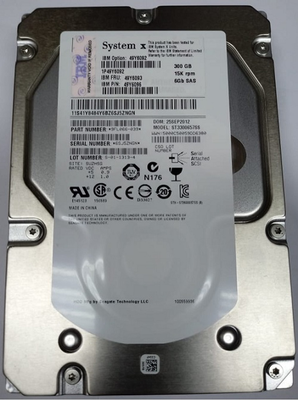 IBM 49Y6096 300gb Sas 6gbps 15000rpm 3.5inch Gen2 Hot Swap Hard Drive With Tray