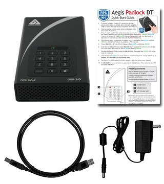 ADT-3PL256F-2000 , Apricorn Aegis Padlock DT FIPS USB3.0 2TB external hard drive USB Type-B 3.2 Gen 1 (3.1 Gen 1) Black - ADT-3PL256F-2000